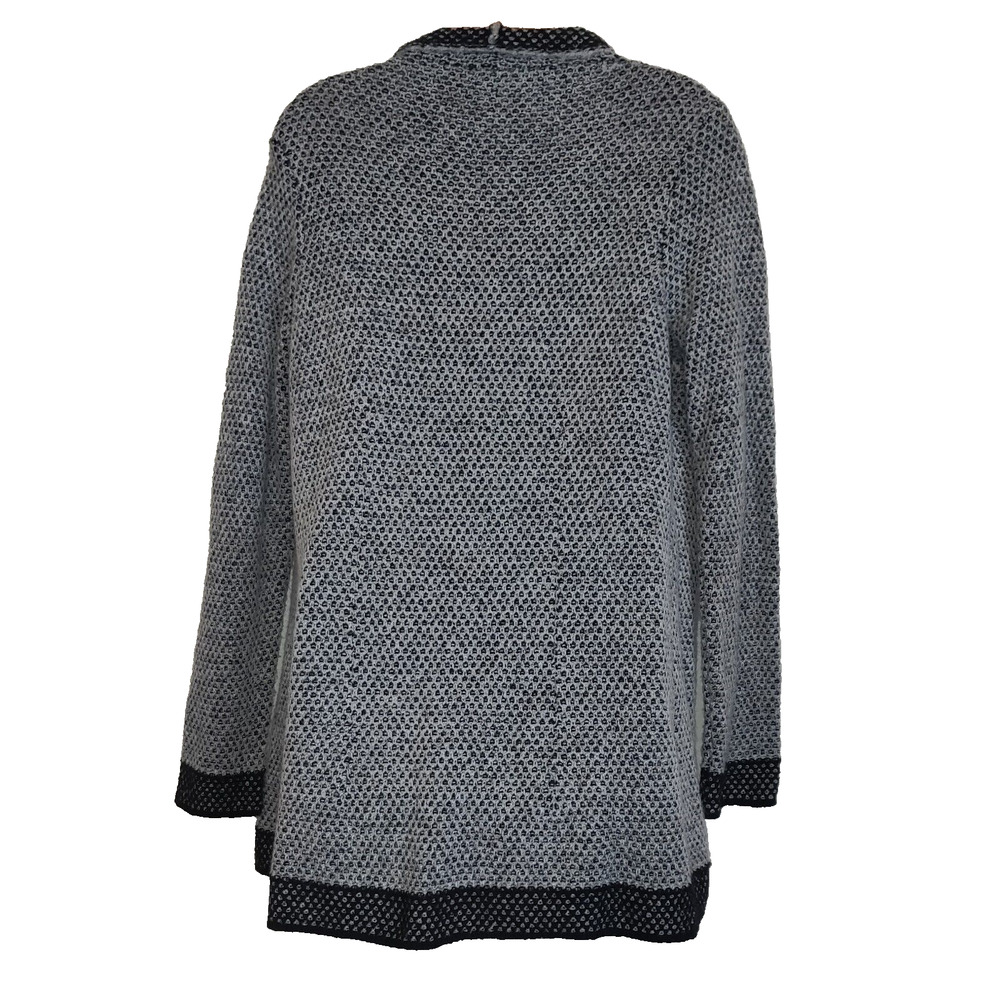 Maryline Cardigan Sweater Gray Black Medium M Wool Blend Italy Open Knit Career - Picture 5 of 10